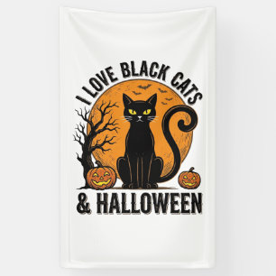 Ich liebe schwarze Katzen Halloween Vintage-Shirt- Banner