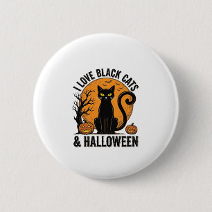 Ich liebe schwarze Katzen Halloween Vintage-Shirt- Button