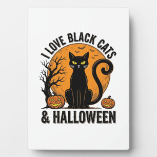 Ich liebe schwarze Katzen Halloween Vintage-Shirt- Fotoplatte