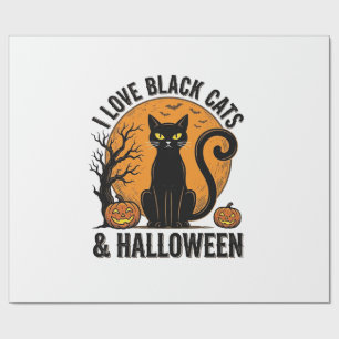 Ich liebe schwarze Katzen Halloween Vintage-Shirt- Geschenkpapier