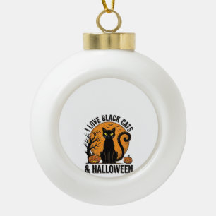 Ich liebe schwarze Katzen Halloween Vintage-Shirt- Keramik Kugel-Ornament