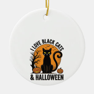 Ich liebe schwarze Katzen Halloween Vintage-Shirt- Keramik Ornament