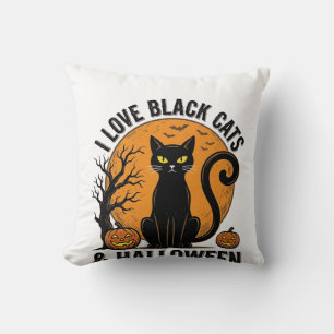 Ich liebe schwarze Katzen Halloween Vintage-Shirt- Kissen
