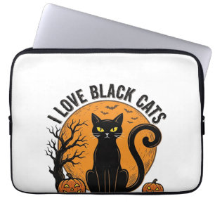 Ich liebe schwarze Katzen Halloween Vintage-Shirt- Laptopschutzhülle