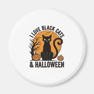 Ich liebe schwarze Katzen Halloween Vintage-Shirt- Magnet