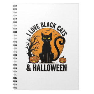 Ich liebe schwarze Katzen Halloween Vintage-Shirt- Notizblock