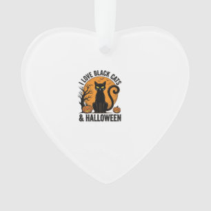 Ich liebe schwarze Katzen Halloween Vintage-Shirt- Ornament
