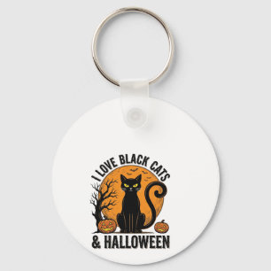 Ich liebe schwarze Katzen Halloween Vintage-Shirt- Schlüsselanhänger