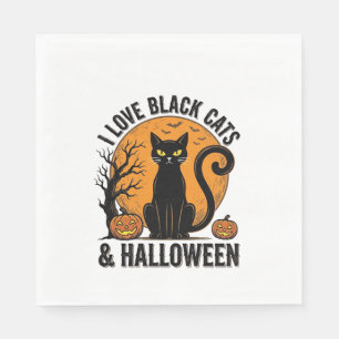 Ich liebe schwarze Katzen Halloween Vintage-Shirt- Serviette