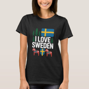 Ich liebe Schweden Schwedische Flagge Dala Pferd T-Shirt