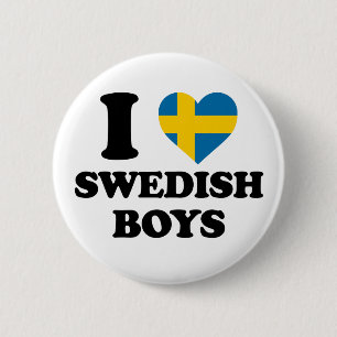 Ich liebe schwedische Jungen Schweden Flagge Herz Button