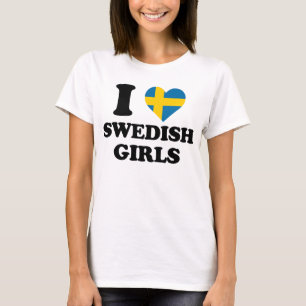 Ich liebe schwedische Mädchen Herzflagge T-Shirt