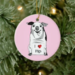 Ich liebe Schweine * Nationaler Schweinetag Keramik Ornament