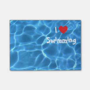 Ich liebe Schwimmen Rotes Herz mit blauem Poolwass Post-it Klebezettel