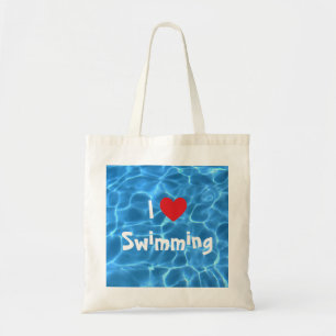 Ich liebe Schwimmen Rotes Herz mit blauem Poolwass Tragetasche