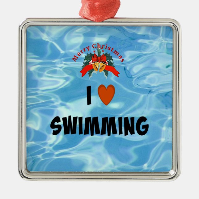 Ich Liebe Schwimmen, Weihnachtsdesign, Ornament Aus Metall (Vorne)