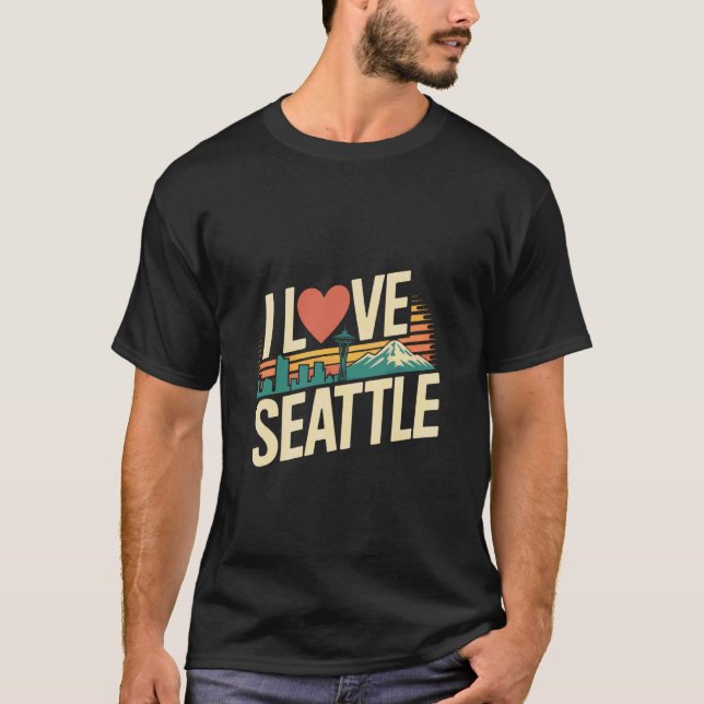 Ich liebe Seattle Space Needle Mountain View T-Shirt (Vorderseite)