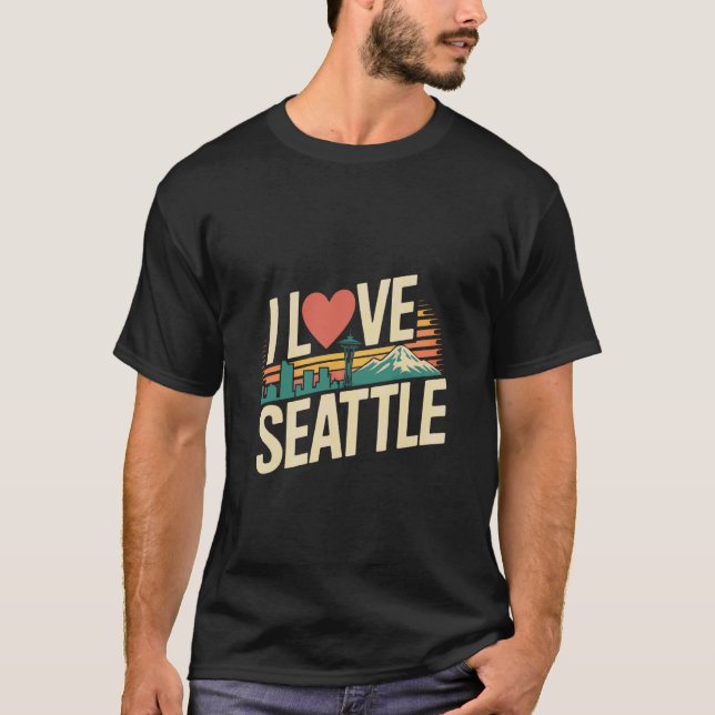 Ich liebe Seattle Space Needle Mountain View T-Shirt (Vorderseite)