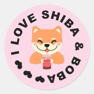 ICH LIEBE SHIBA & BOBA - Süßer Shiba Inu und Boba Runder Aufkleber