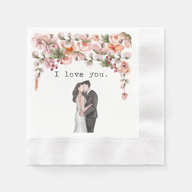 Ich Liebe Sie Aquarell Hochzeit floral elegant nie Serviette (Vorderseite)