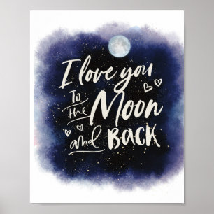 Ich Liebe Sie auf den Mond und die Rückseite Text  Poster