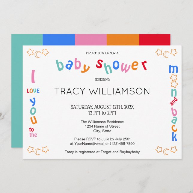 Ich Liebe Sie auf Mond & Rücken Baby Dusche Einladung (Vorne/Hinten)