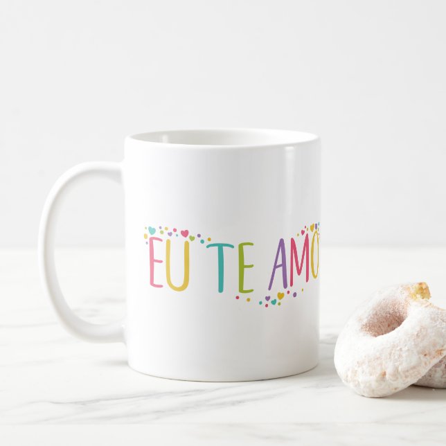 Ich Liebe Sie auf Portugiesisch eu die amo-Kaffee- Kaffeetasse (Mit Donut)