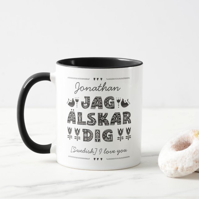 Ich Liebe Sie auf Schwedisch - Jag älskar graben Tasse (Mit Donut)