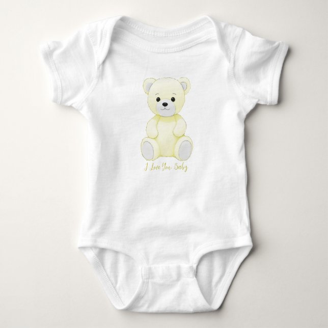 Ich Liebe Sie Baby Yellow Bär Cudly Toy Bodysuit Baby Strampler (Vorderseite)