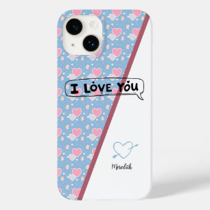 Ich Liebe Sie "benennen" blaue und rosa Herzmuster Case-Mate iPhone 14 Hülle