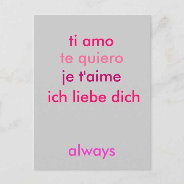 Ich Liebe Sie ... egal welche Sprache. Postkarte (Vorderseite)