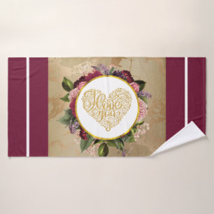 Ich Liebe Sie Extravagantes Goldenes Herz mit Blum Badhandtuch Set