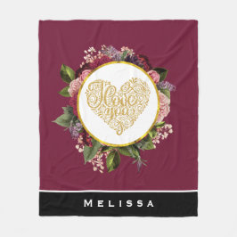 Ich Liebe Sie Extravagantes Goldenes Herz mit Blum Fleecedecke