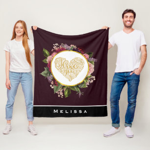 Ich Liebe Sie Extravagantes Goldenes Herz mit Blum Fleecedecke