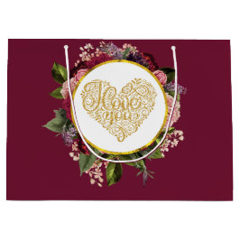 Ich Liebe Sie Extravagantes Goldenes Herz mit Blum Große Geschenktüte