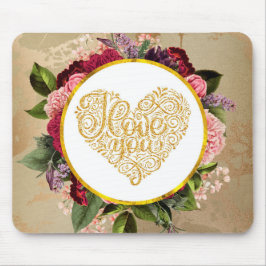 Ich Liebe Sie Extravagantes Goldenes Herz mit Blum Mousepad