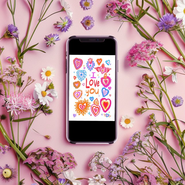 Ich LIEBE, SIE freuen sich Valentine Bright Whimsi Karte (I LOVE YOU Happy Valentine Bright Whimsical Hearts Card
Digital DOwnload)