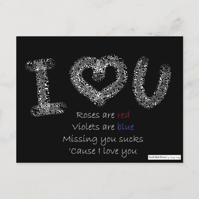 Ich Liebe Sie Gedicht: Vermisst Sind zum Kotzen du Postkarte (Vorderseite)