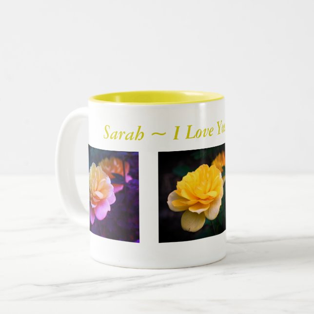 Ich Liebe Sie Gelb Rose Personalisiert Zweifarbige Tasse (Vorderseite Links)