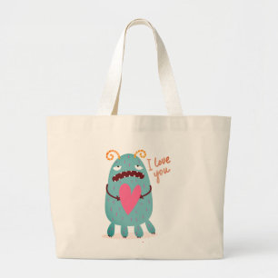 ICH LIEBE SIE GLÜCKLICH MONSTER PERSONALISIERT Tot Jumbo Stoffbeutel