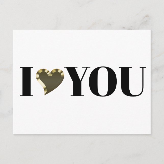 Ich Liebe Sie goldenes Herz kühne moderne Typograf Postkarte (Vorderseite)