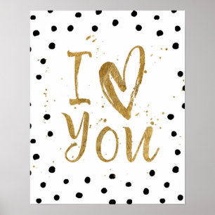 "Ich Liebe Sie" Imitat-Goldpunkt-dekoratives Poster