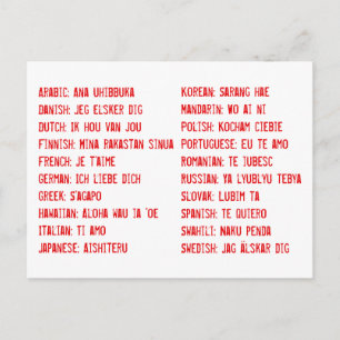 Ich Liebe Sie in 20 verschiedenen Sprachen Postkarte