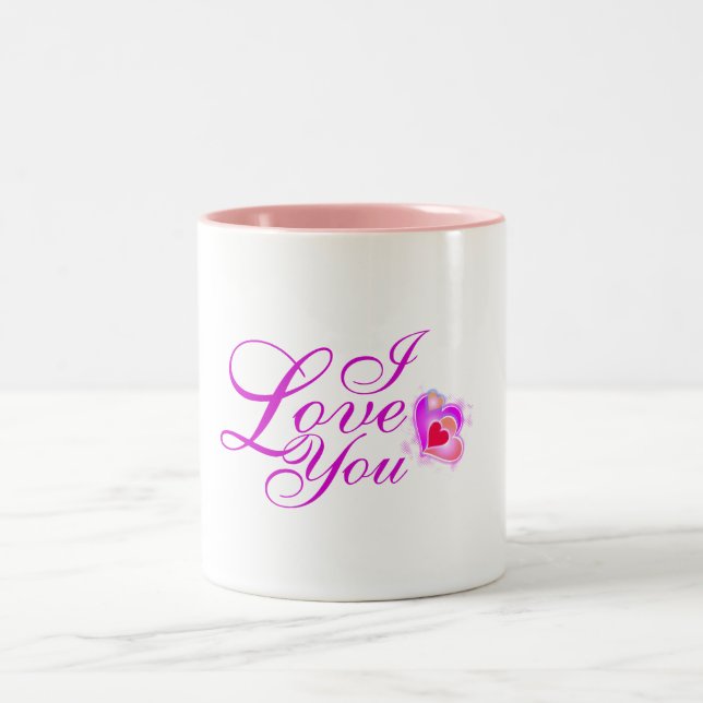 Ich Liebe Sie in rosa Text mit Herz Zweifarbige Tasse (Mittel)