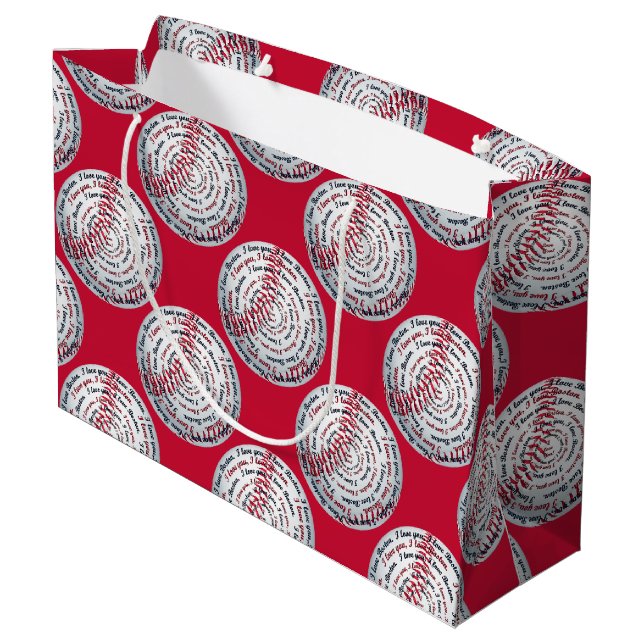 Ich Liebe, Sie Liebe Boston 6-Baseball-GIFT BAG L Große Geschenktüte (Rückseite Schrägansicht)