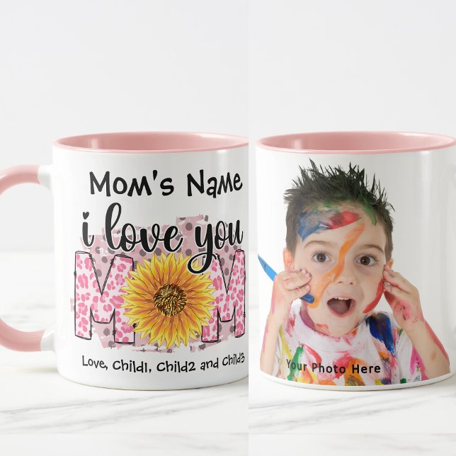 Ich Liebe Sie Mama farbenfrohe, anpassbare rosa Fo Tasse (Von Creator hochgeladen)