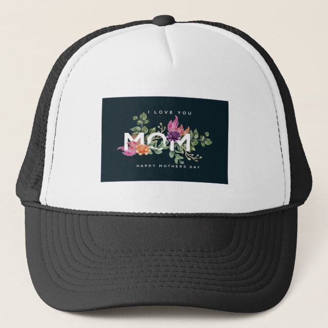 Ich Liebe Sie Mama Floral Design Trucker Hut Truckerkappe (Vorderseite)