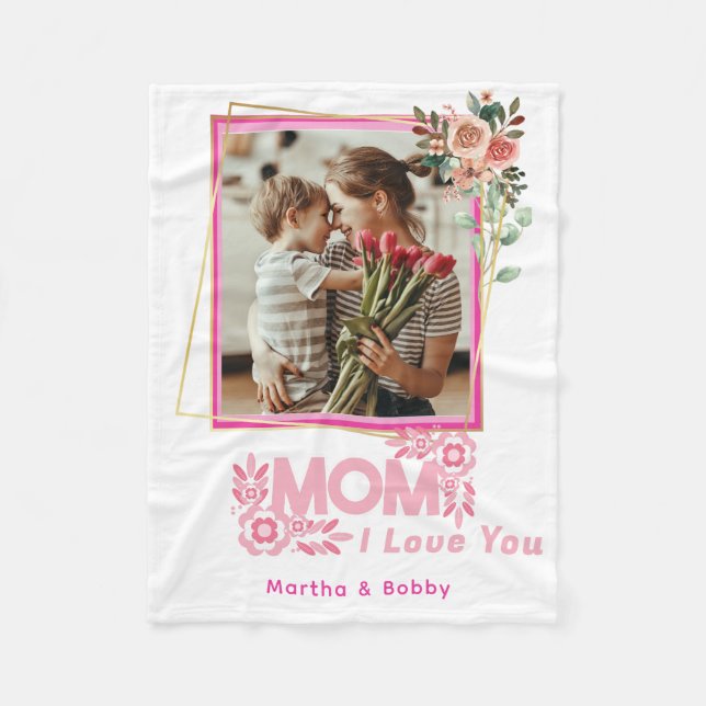 Ich LIEBE SIE MAMA Mama Personalisiert Modernes Fo Fleecedecke (Vorderseite)