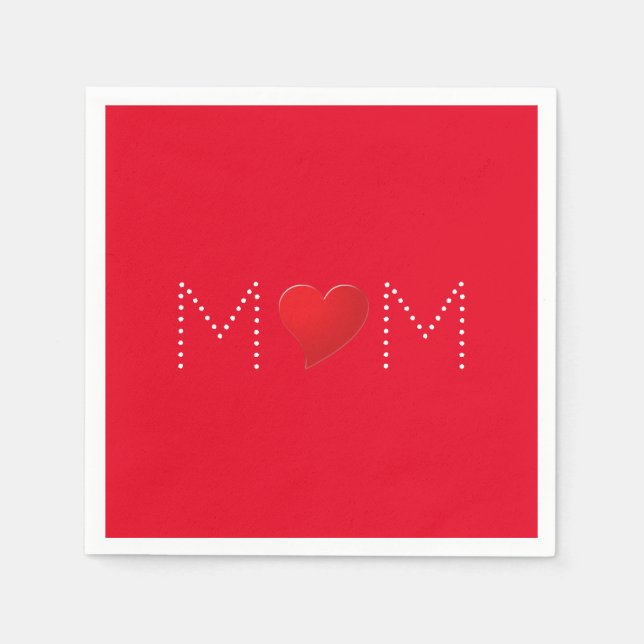 Ich Liebe Sie, Mama Schwarz-weiß, rotes Herzpapier Serviette (Vorderseite)