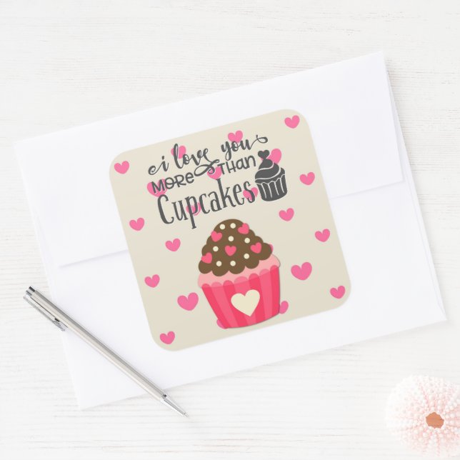 Ich Liebe Sie mehr als Cupcakes Aufkleber (Umschlag)